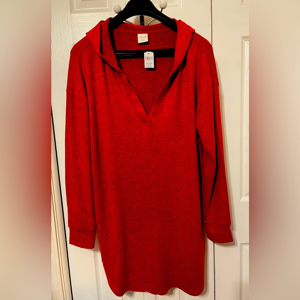 NWT - SOMA red/black brushed cozy tunic or sleepshirt with hood. Sz XXL